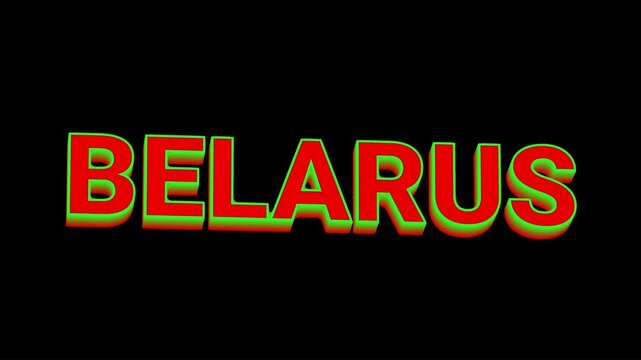 3D Belarus county text animation - Red and green national flag colors typography on a black background graphic