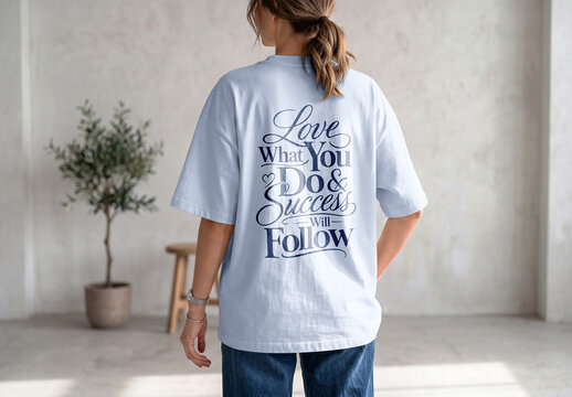 Back View of a Woman Model Wearing Oversized T-Shirt Mockup