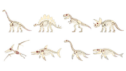 Vector set of dinosaur and prehistoric reptile skeletons © Mark