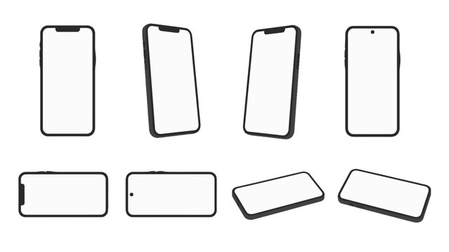 Set of blank smartphone mockups in multiple viewing angles
