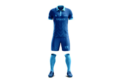 Polo Jersey Mockup with Shorts and Socks on White Background