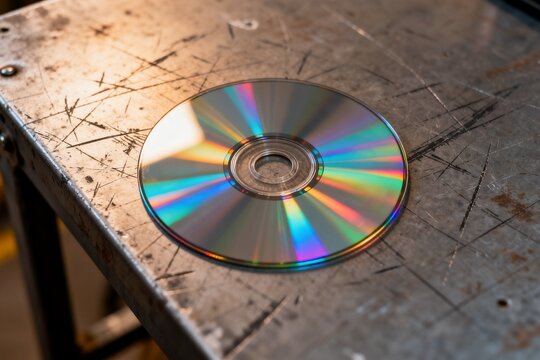 Iridescent CD on a Scratched Metal Surface