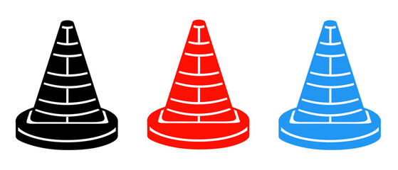 Fototapeta premium Traffic cone icon illustration set with colorful. Stock vector.