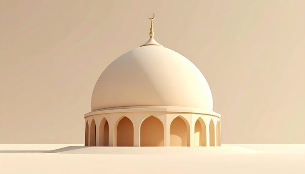 Minimalist Islamic Mosque Dome Architecture with Crescent Moon Symbol.