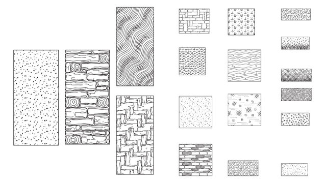 Architectural Material Vector Swatches &ndash; Top View Groundcover and Water Hatch Patterns for Site Plans