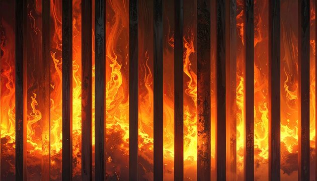 Fiery Abstract Background with Vertical Lines and Flames.
