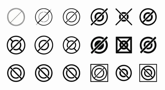 Collection of various forbidden or prohibition symbols composed of circles and lines