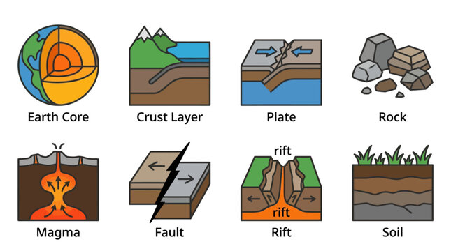 Illustrated Geological Layers and Earth Structures.