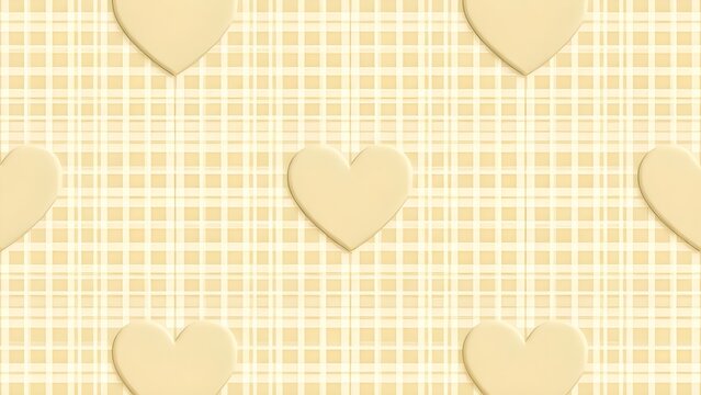 연노랑 체크패턴 위로 하트 장식 패턴Heart decoration pattern over light yellow checkered pattern