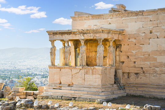 Caryatid Porch on ancient Erechtheion at Athens Acropolis