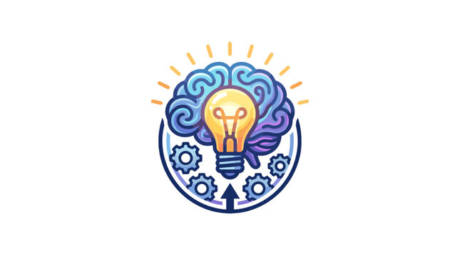 Creativity icon with brain, light bulb and gears symbol