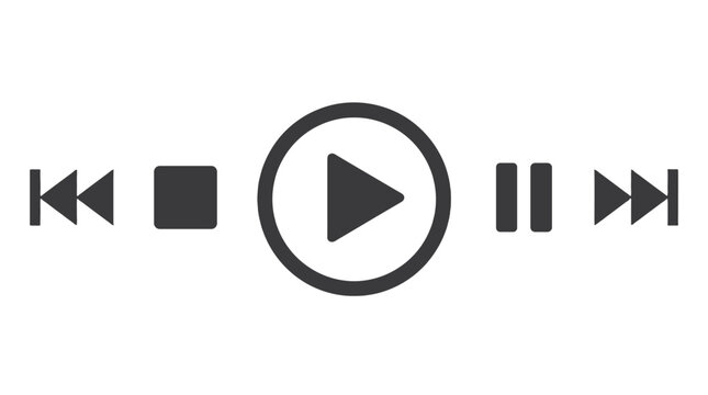 Media control buttons set with play pause stop and skip icons