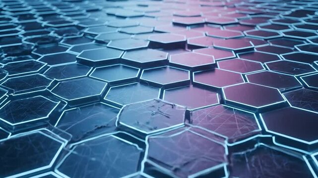 Glowing blue 3D hexagonal blocks with marble texture.