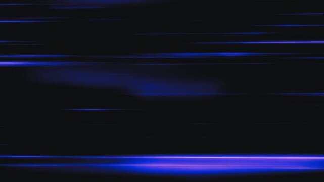 Abstract blue light trails on black background, futuristic speed motion effect, horizontal glowing lines for digital technology background, dynamic energy flow