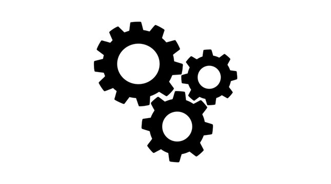 Three black cogwheels icon isolated on white background