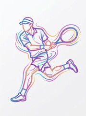 Obraz premium A colorful illustration of a man playing tennis with a racket in motion