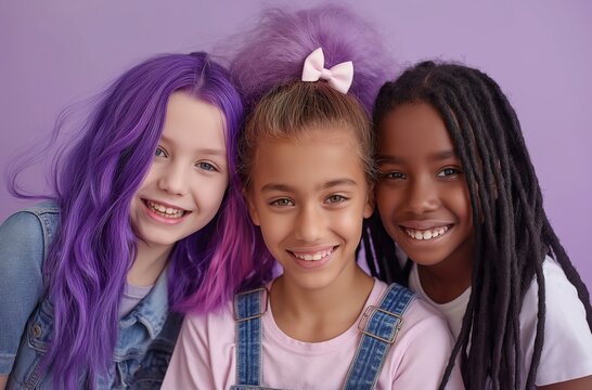 Three diverse girls smiling