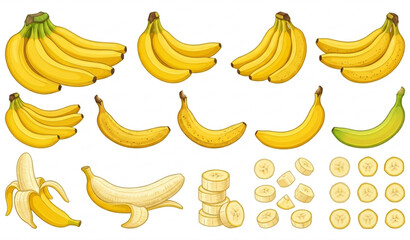 Tropical Fresh Banana Vector Bundle Isolated on White © Md