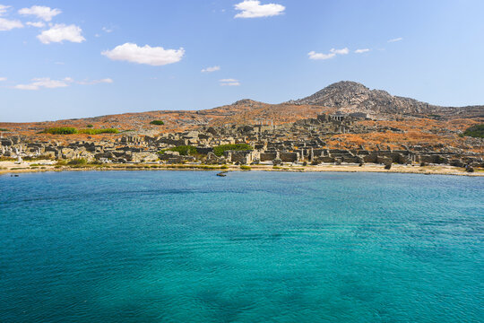 Ancient ruins stretching along Delos island coastline