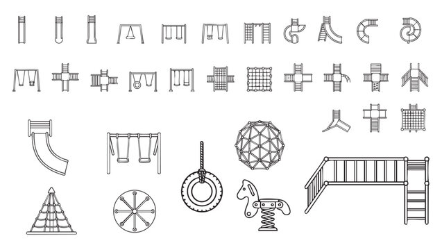 Playground Equipment Floor Plan CAD Blocks &ndash; Top View Park Layout and Recreation Vector Elements