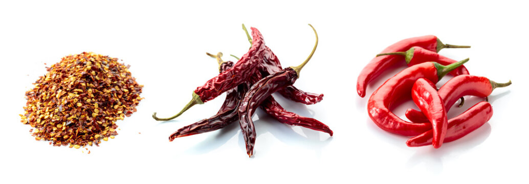 Red hot chili peppers isolated on a white background.