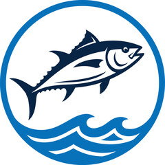 Naklejka premium Tuna fish swimming in ocean waves logo