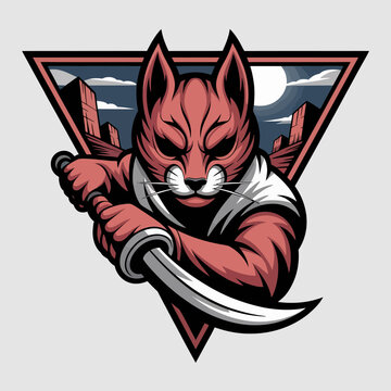 Illustration of a fox with a samurai sword.