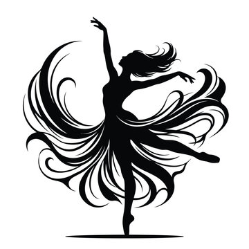 Elegant Ballerina Silhouette Illustration Featuring Graceful Movement and Flowing Dress Design for Artistic Projects