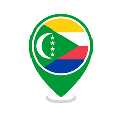 Fototapeta premium Location pin of Comoros flag map marker on white background vector illustration icon for mobile apps ui and web design eps10.