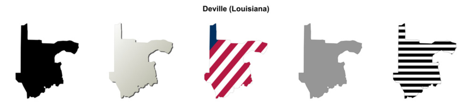 Deville (Louisiana) blank outline map set