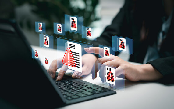 Cybersecurity risk management featuring phishing detection, fraud alerts, spam protection, data breach prevention, hacker threats, and secure document handling.