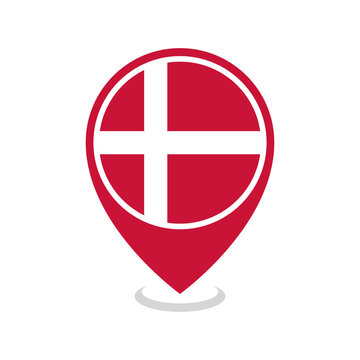 Location pin of Denmark flag map marker on white background vector illustration icon for mobile apps ui and web design eps10.