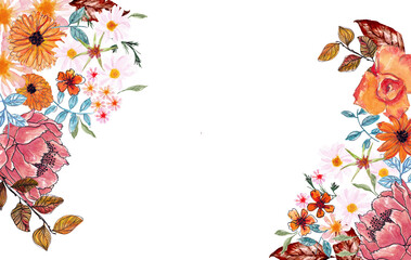 Cornice angolare con foglie e fiori , illustrazione ad acquerello isolata © sommaria