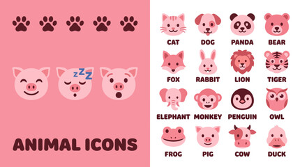 Obraz premium Cute Animal Icons Set