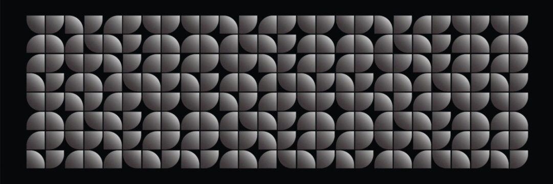 Mid century classic style quarter circles pattern in black and white shades for a unique banners, wall decor, textiles and interior design.