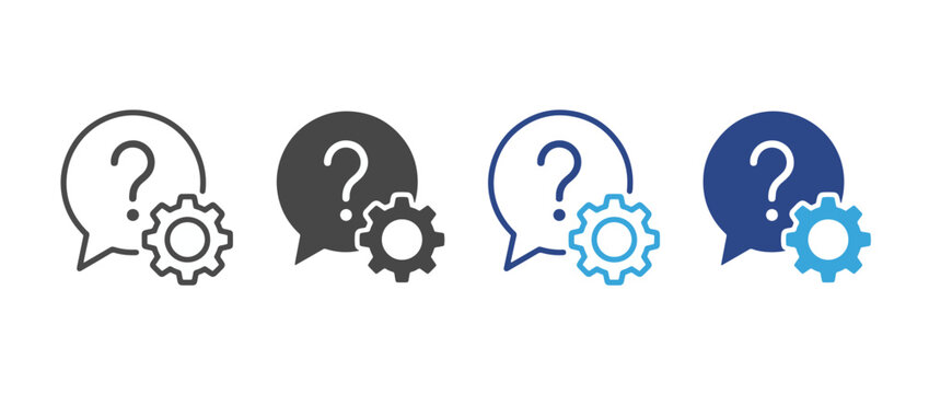Support and settings icon set. help desk communication with gear symbol. technical assistance concept. vector illustration. Adobe Illustrator Artwork