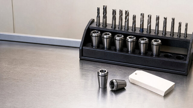 CNC bit collet organizer bench with blank tool cards