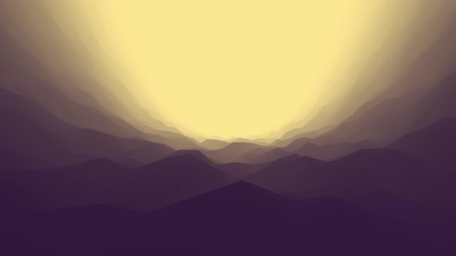 Golden morning sun shines over deep purple mountain ridges in a slow-moving atmospheric landscape seamless 3D animation loop