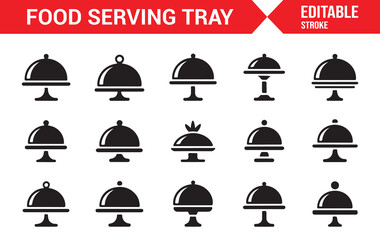Fototapeta premium Dining and Catering Cloche Symbols Editable Stroke Vector Pack