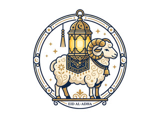 Obraz premium Illustrated Ram with Golden Lantern for Islamic Celebration Background Vector