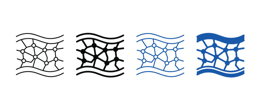 Collagen Layer Icon Set. Skin Structure and Molecular Network Symbols. Vector Illustration. Adobe Illustrator Artwork