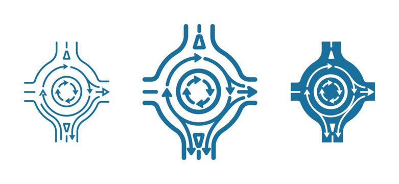 Traffic roundabout road junction icon set for urban infrastructure navigation