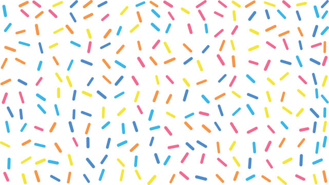 Colorful sprinkle pattern abstract background with scattered dashes in blue red yellow and orange