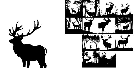 Fototapeta premium Bull Elk Bugling in the Forest Silhouette