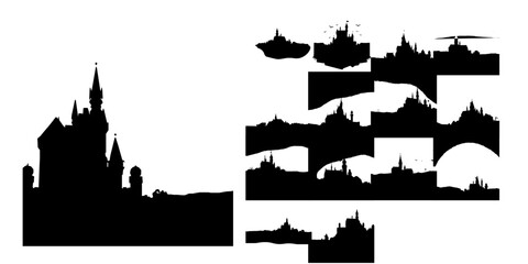 Obraz premium Castle on a Hill at Twilight Silhouette