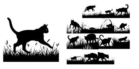 Cat Stalking Through Grass Silhouette © 99___Designer