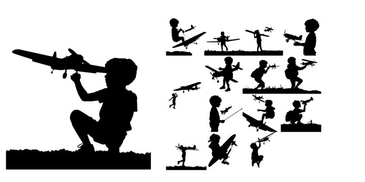 Child Flying a Model Airplane Silhouette