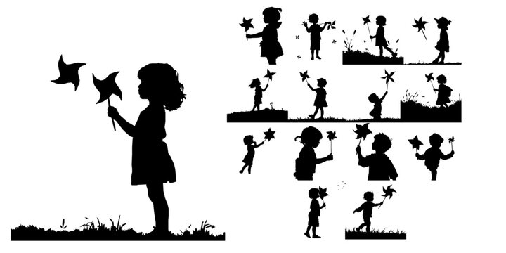 Child with Pinwheel in the Wind Silhouette
