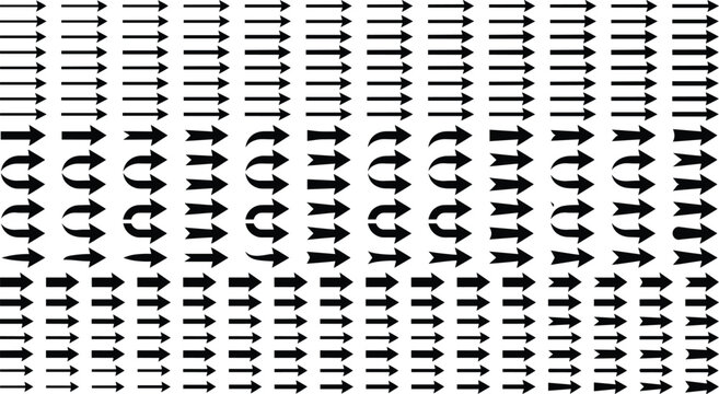 Massive collection of basic black right pointing arrow icons for digital navigation and user interface design