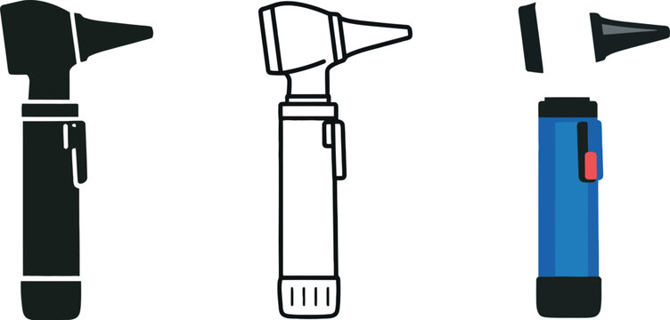 Three different flashlights or torches standing upright and angled views Vector